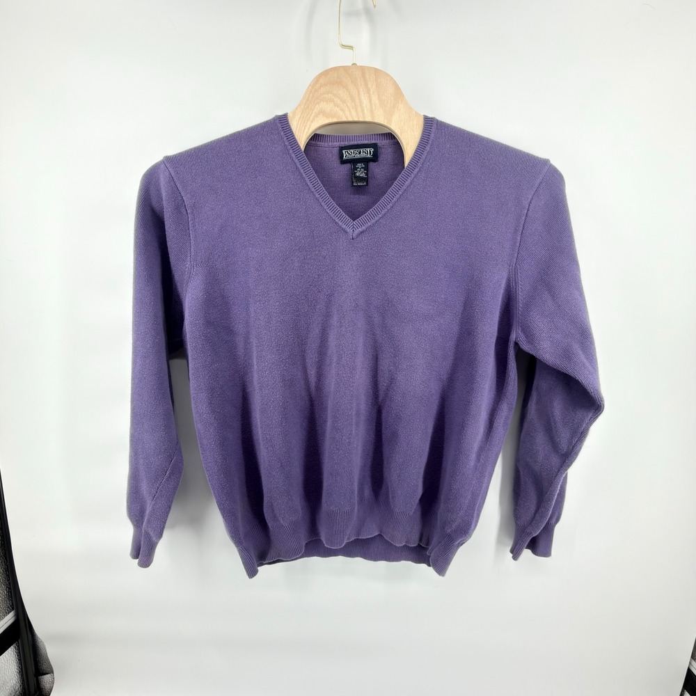VTG Lands End Sweater Mens XL Purple Cotton V Neck Long Sleeve Pullover Knitted